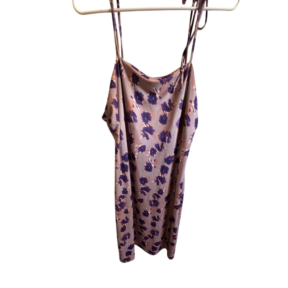 Open Edit Purple Floral Satin Cowl Neck Midi Slip Dress XL